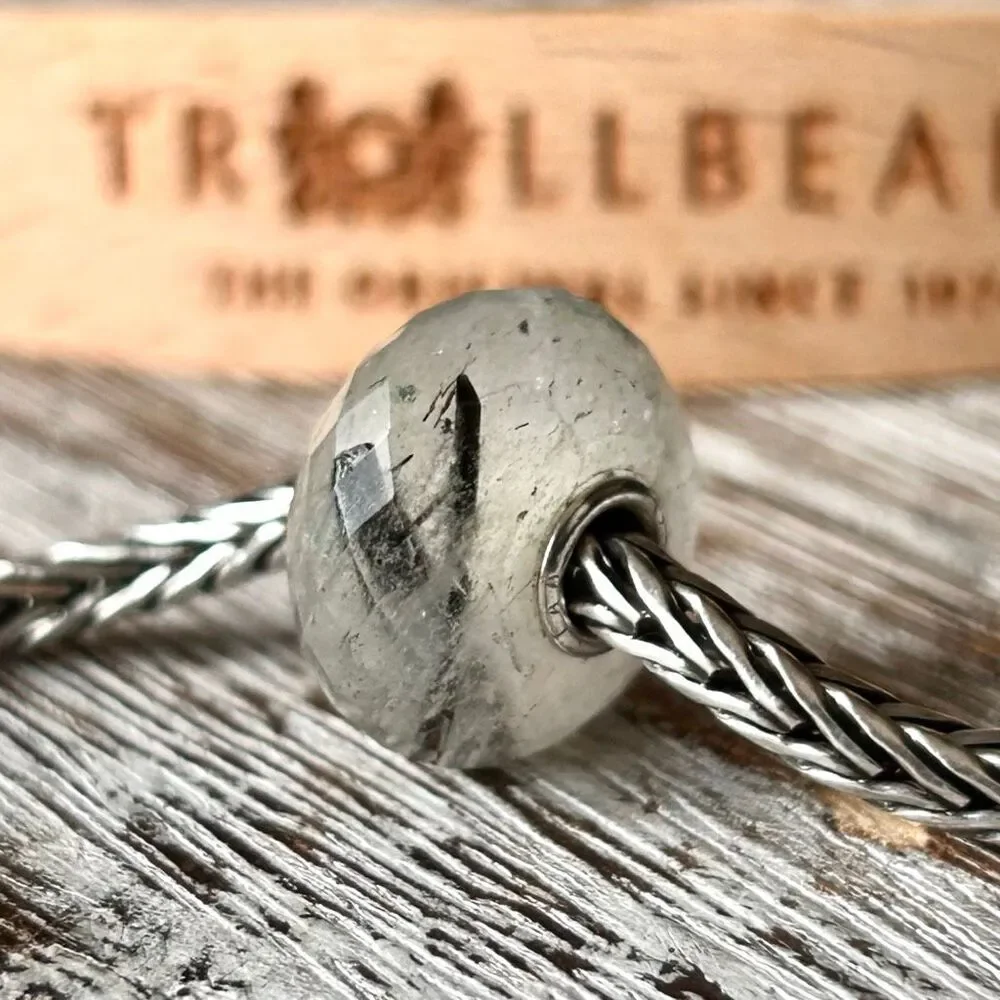 TROLLBEADS Tourmalinated Quartz Gemstone Facet RARE 2010 LAA 925 Black Rutilated